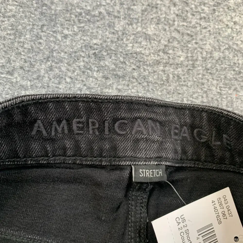American Eagle Jeans Women 2 Short Black Slash Dreamy Drape High Rise Baggy Wide